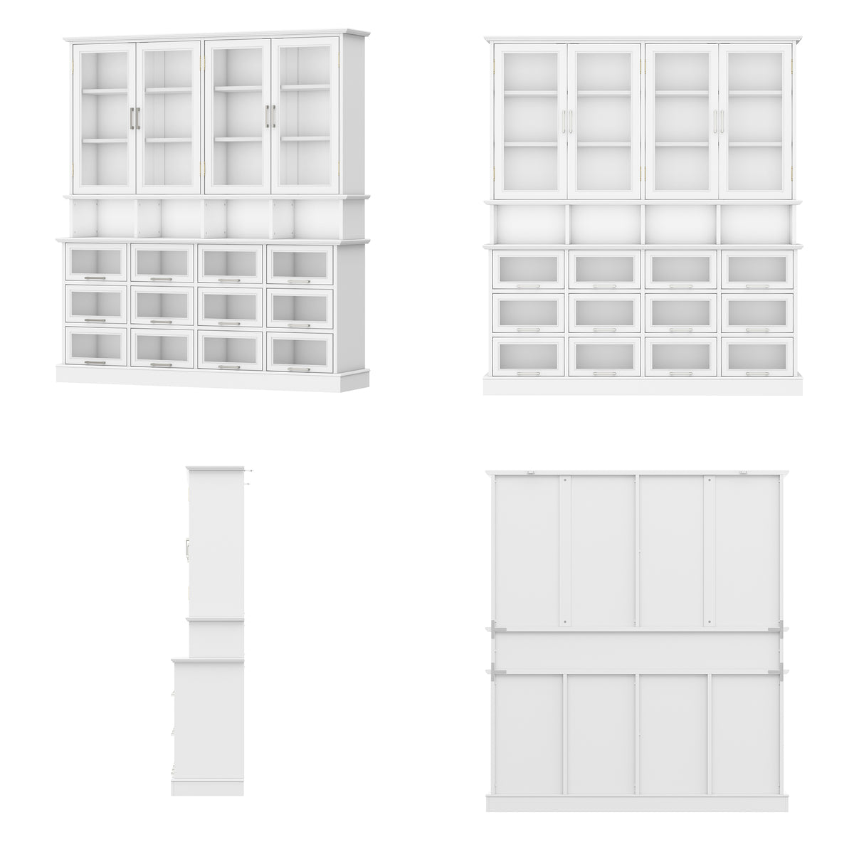 63" Modern White Display Bookcase Cabinet with Glass Doors