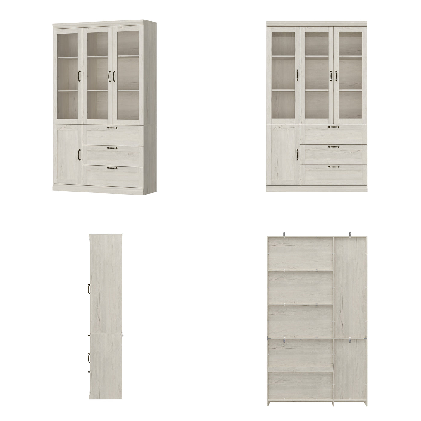 47.2" Farmhouse Gray-White Display Bookcase with Glass Doors