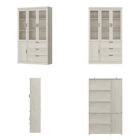 47.2" Farmhouse Gray-White Display Bookcase with Glass Doors