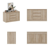 Set of wooden furniture pieces including a sideboard and cabinets on a white background