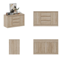 Set of wooden furniture pieces including a sideboard and cabinets on a white background