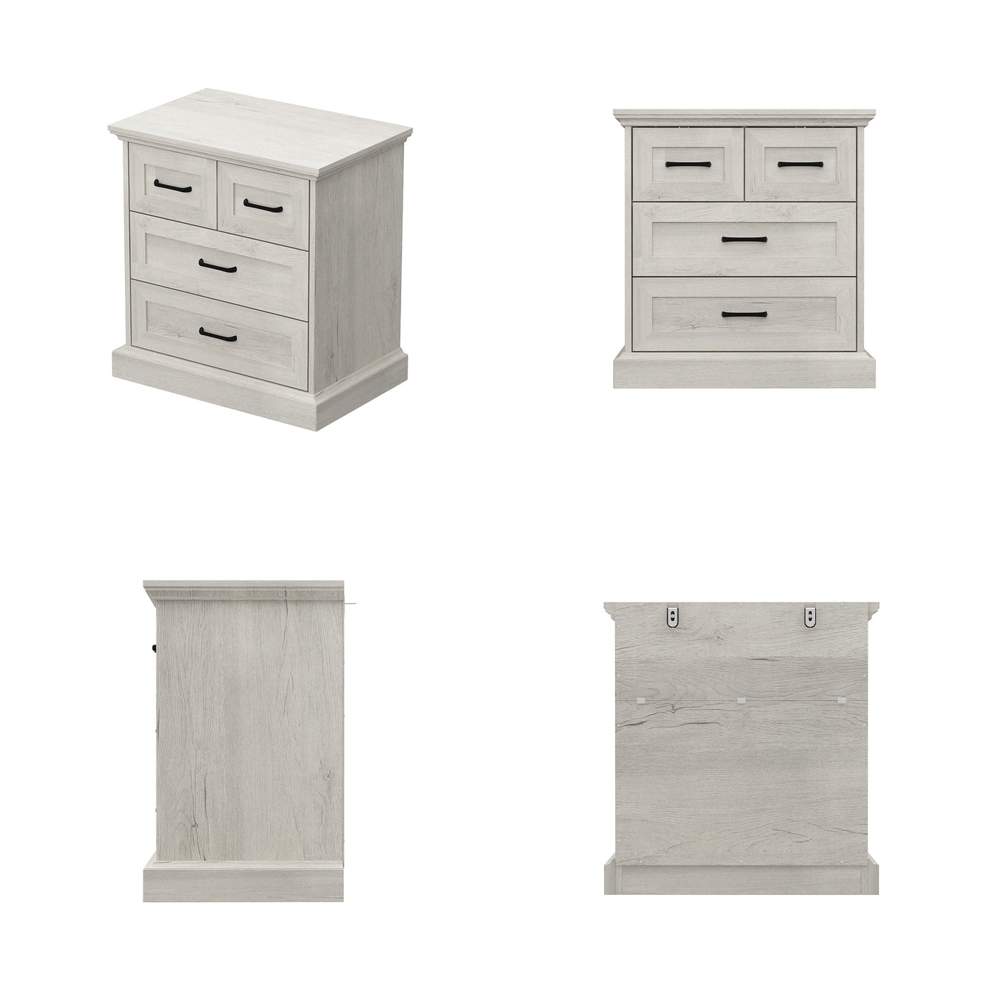 23.6" Modern Rustic Natural Accent Chest with 4 Drawers and Black Metal Handles