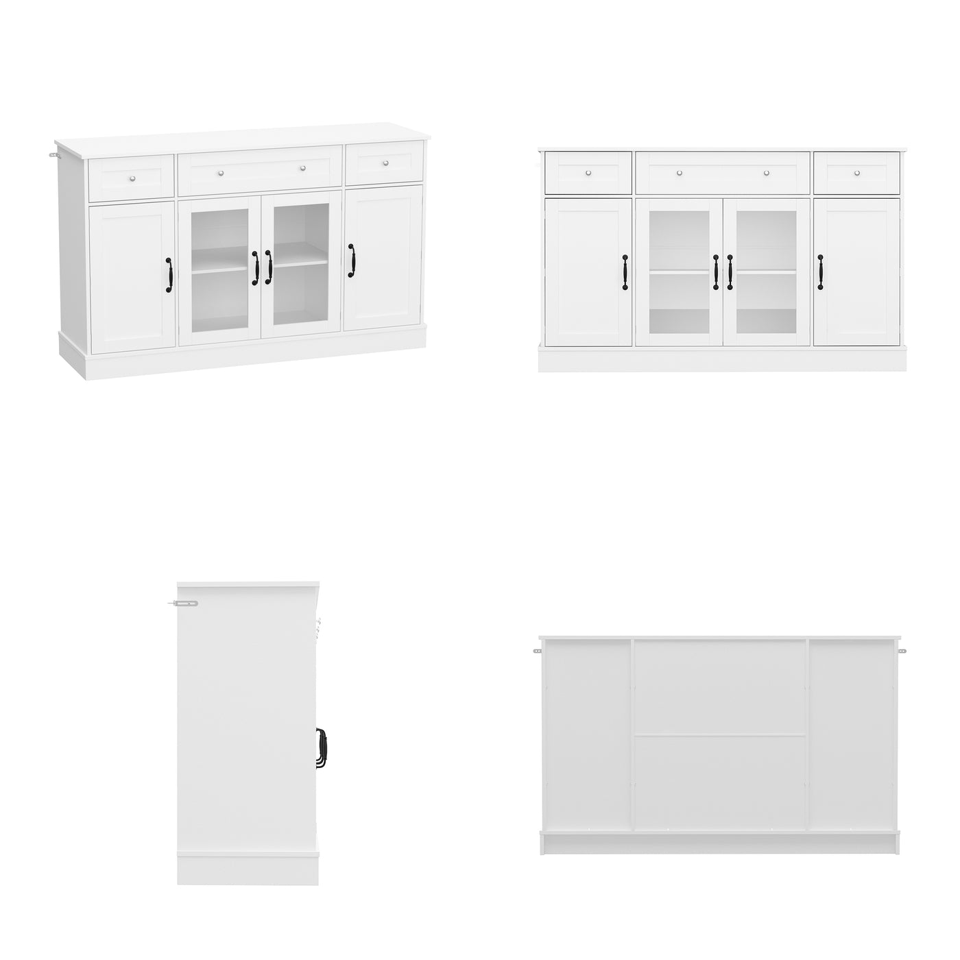 55" Modern White Sideboard Buffet Cabinet with 3 Drawers & LED Lights