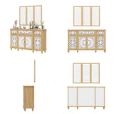59.1" Bohemian Natural Sideboard Cabinet Buffet Storage Cabinet With Wall Hanging Decorations