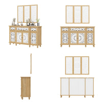 59.1" Bohemian Natural Sideboard Cabinet Buffet Storage Cabinet With Wall Hanging Decorations