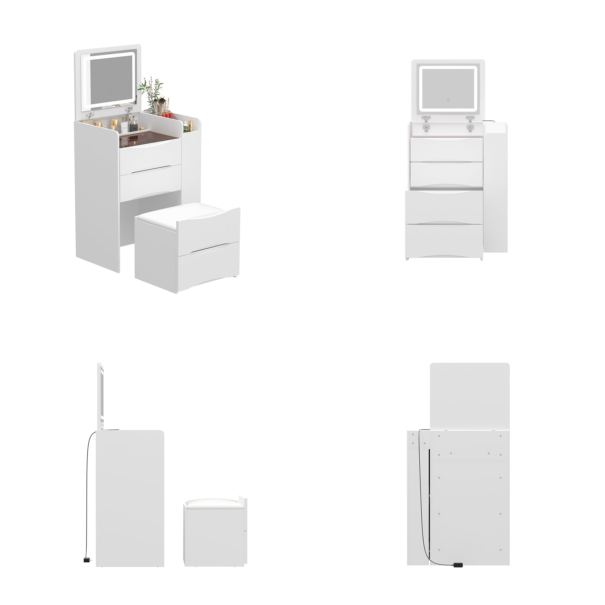 3 Drawers Flip Top Makeup Vanity Table With Storage Stool