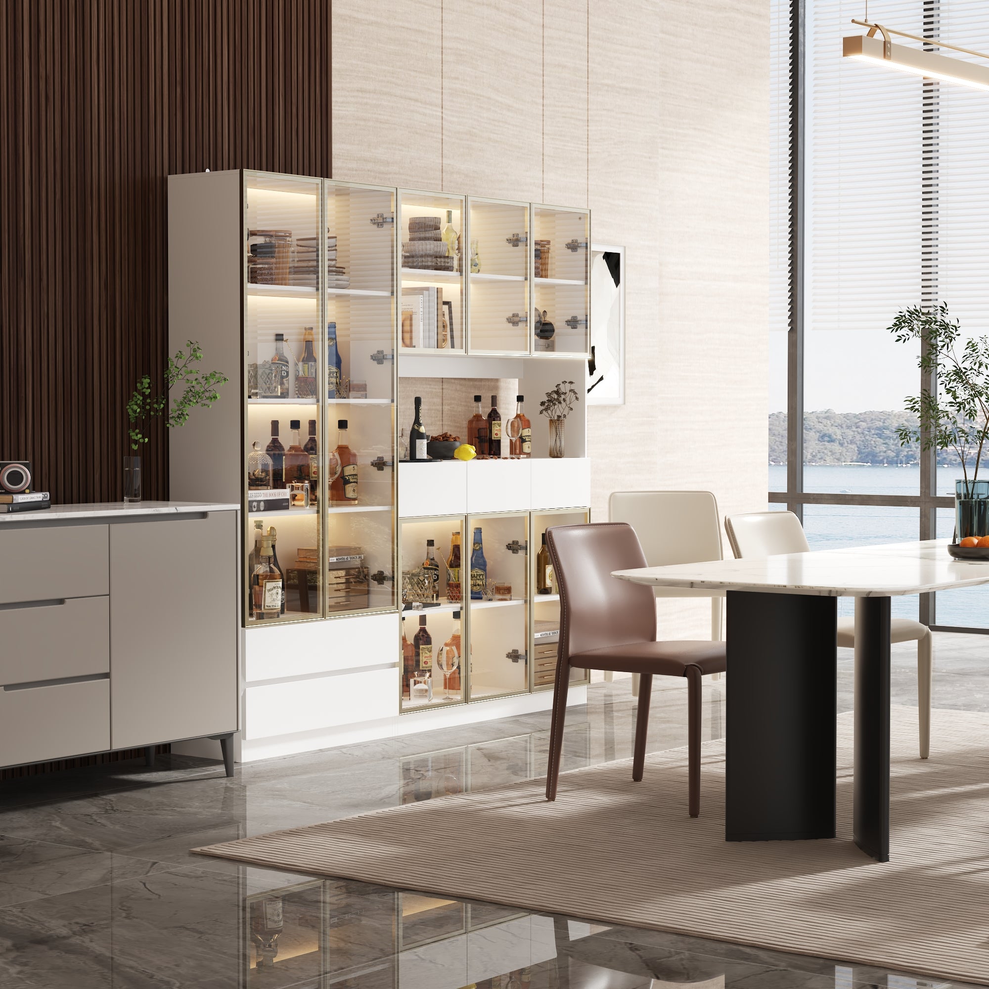 78.7'' H x 78.7'' W Bookcase with Glass Doors & 3-Color Changing Lights