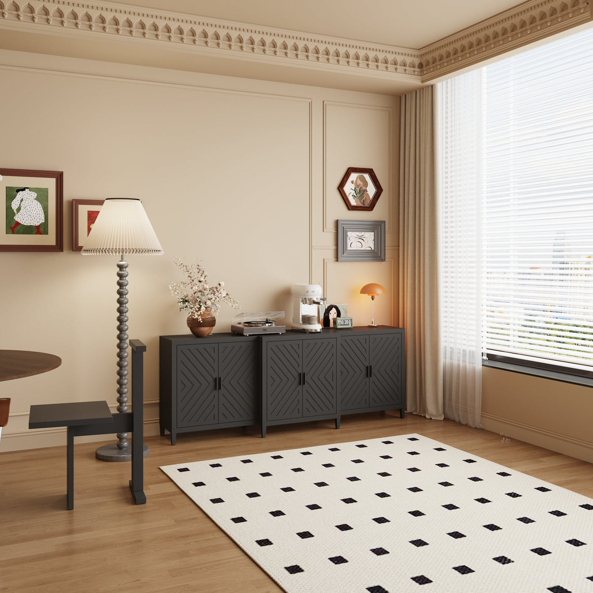 94.5" Modern Black 6-Door Storage Cabinet with Strong Storage