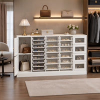 59" Modern White 25-Drawer Dresser with Glossy Acrylic Fronts, 2 Storage Cabinets and Anti-Tip Design