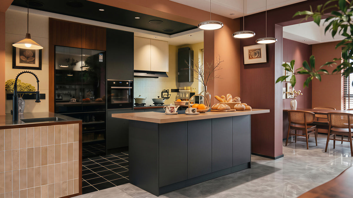 77.3 inches Modern Kitchen Island with Adjustable Shelves and Butcher Block Top