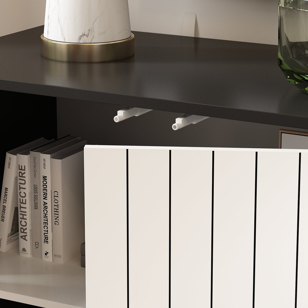 63" Modern Minimalist White 4-Door Storage Cabinet for Living Room and Entryway