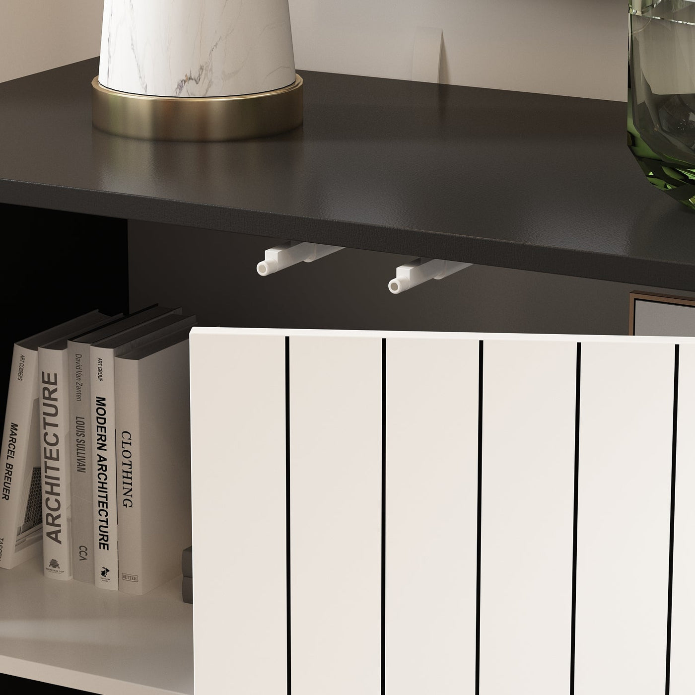 63" Modern Minimalist White 4-Door Storage Cabinet for Living Room and Entryway