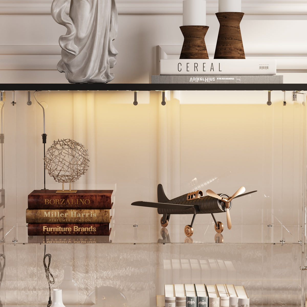 55.1" Modern Black Sideboard Display Case with LED Lighting & Full Glass Design