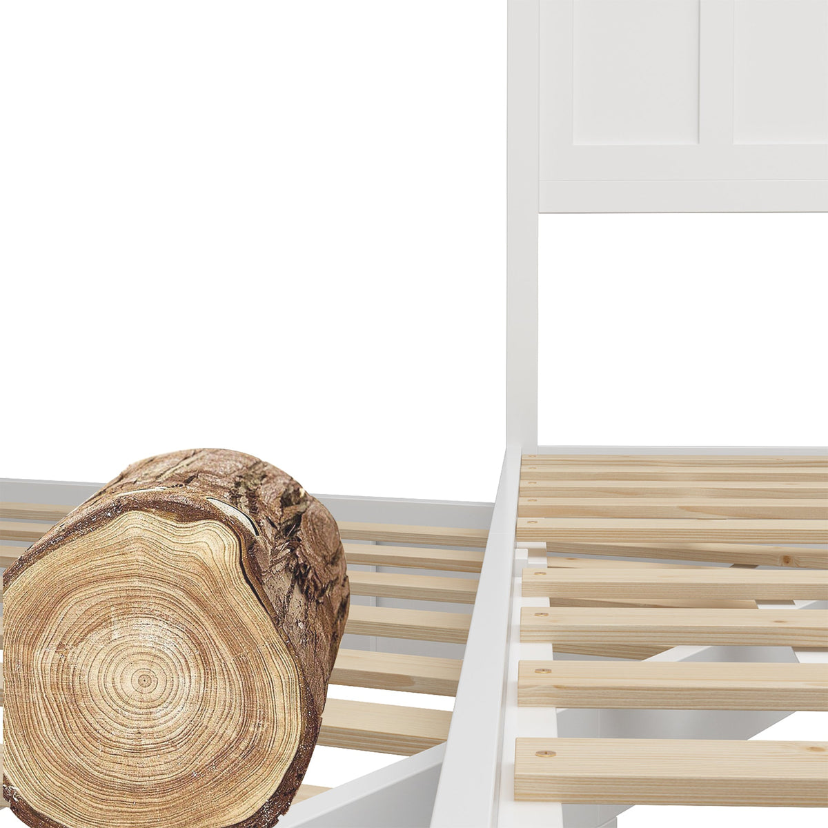 Queen Size Modern Simplicity White Solid Wood Platform Bed With Solid Rubberwood and Pine Wood