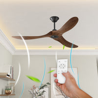 60" Modern Simple Brown Ceiling Fan With Wooden Streamline Design