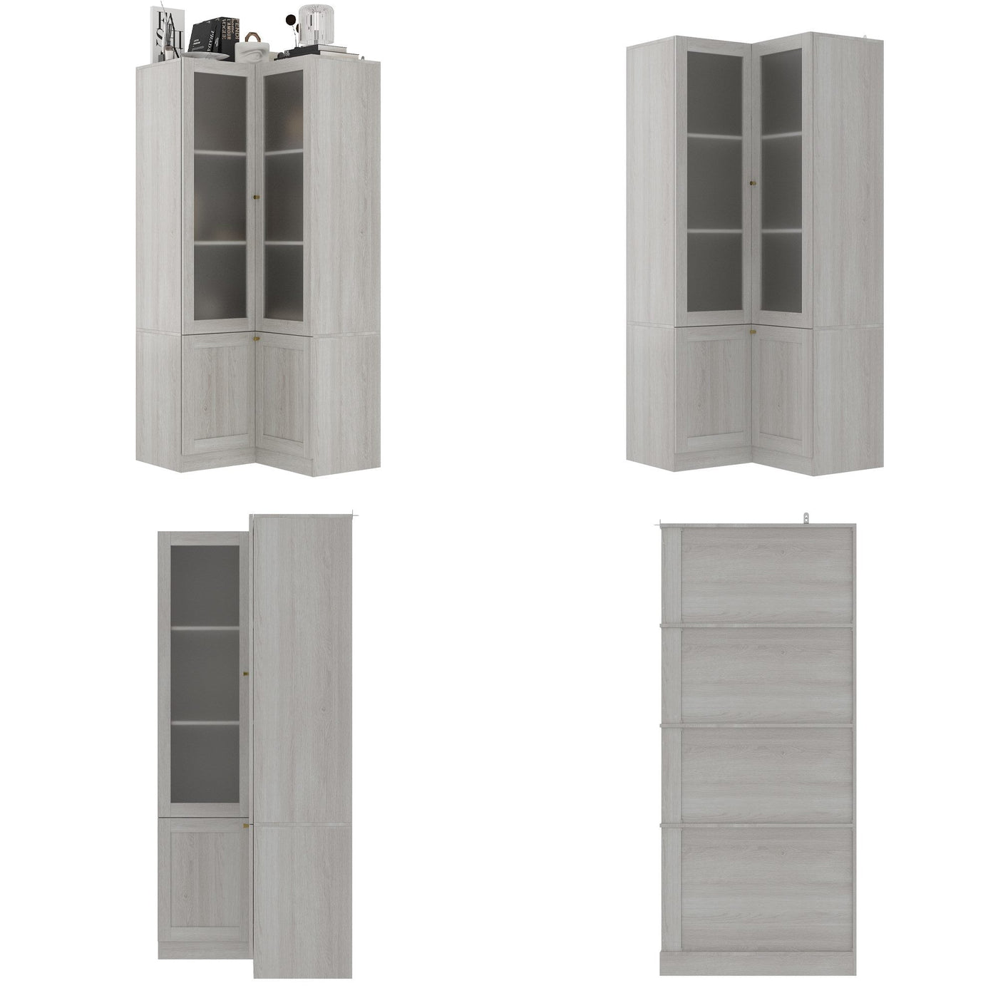 31.5" Modern Elegant Natural Corner China Cabinet With Shelves And Frosted Glass Doors