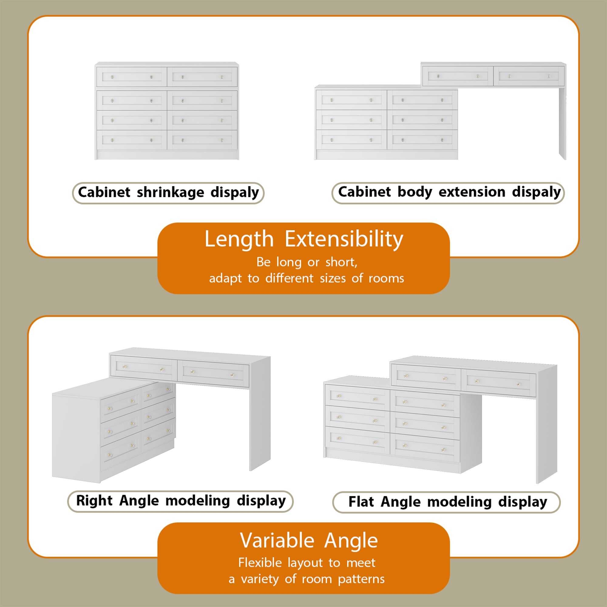 White Dresser and Vanity Versatile Storage Solution Crystal Desk