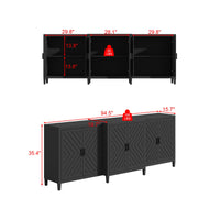 94.5" Modern Black 6-Door Storage Cabinet with Strong Storage