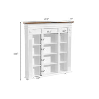 47.2" White Wall Mount Display Cabinet with Rustic Wood Top and 12 Open Compartments