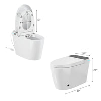 White smart toilet with compact one-piece design and side control knob