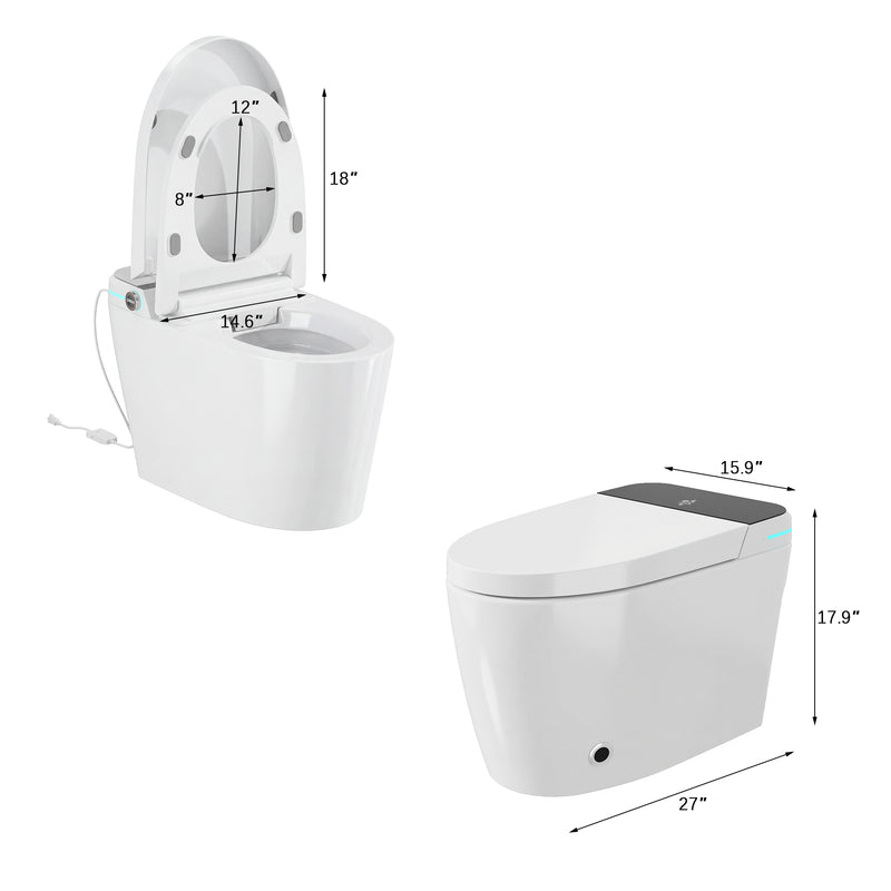 15.9 in. Modern White Smart Toilet with Heated Seat, Warm Dryer, Remote Control and Multiple Wash Modes