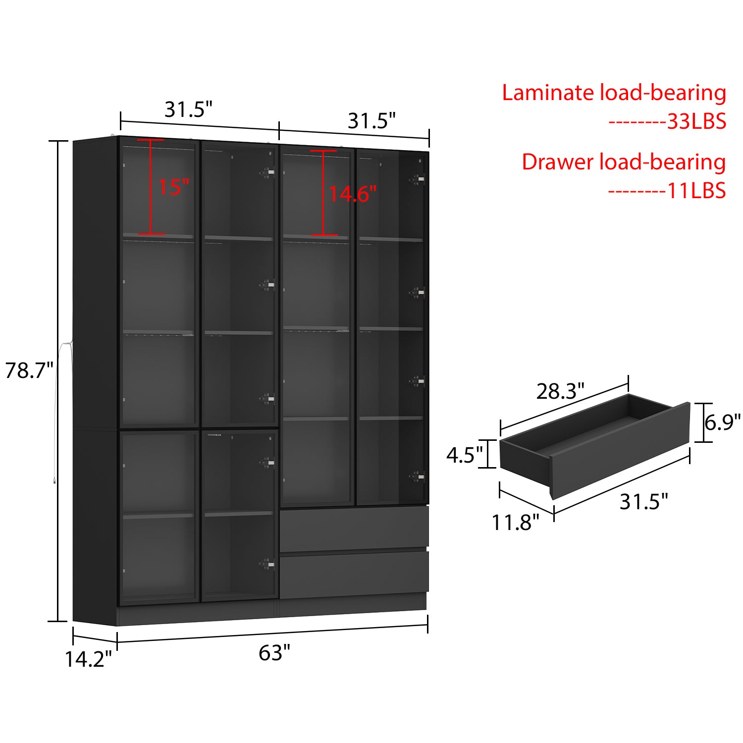 78.7'' H x 63'' W Bookcase with Glass Doors & 3-Color Changing Lights