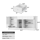 78.7 inch Contemporary White Kitchen Island with Tempered Glass Door & 3 Drawers