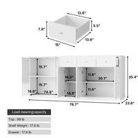 78.7" Contemporary White Kitchen Island with Tempered Glass Door & 3 Drawers