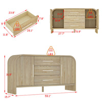59" Minimalist Natural Sideboard Cabinet Buffet Storage Cabinet With Hinged Doors and Pull-out Drawers