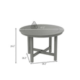 Gray round table with measurements on a white background
