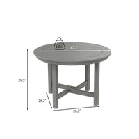 Gray round table with measurements on a white background