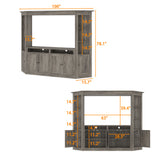 100 inch Modern Gray Entertainment Center with Storage Cabinets and Open Shelves