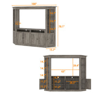 100" Modern Gray Entertainment Center with Storage Cabinets and Open Shelves