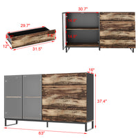 63" Modern Black & Brown Sideboard Buffet Cabinet with LED Lights & 4 Drawers