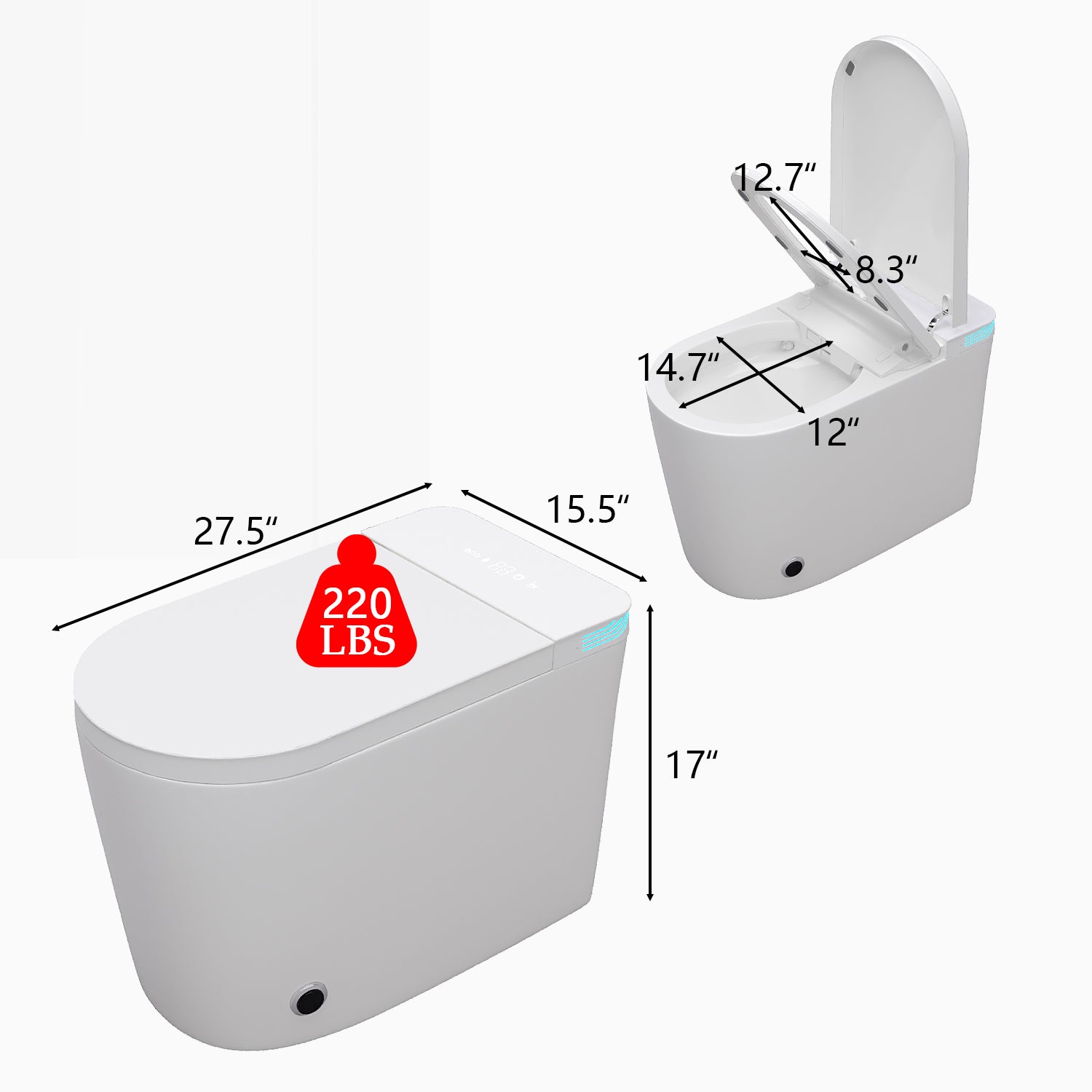 White smart toilet with ambient light
