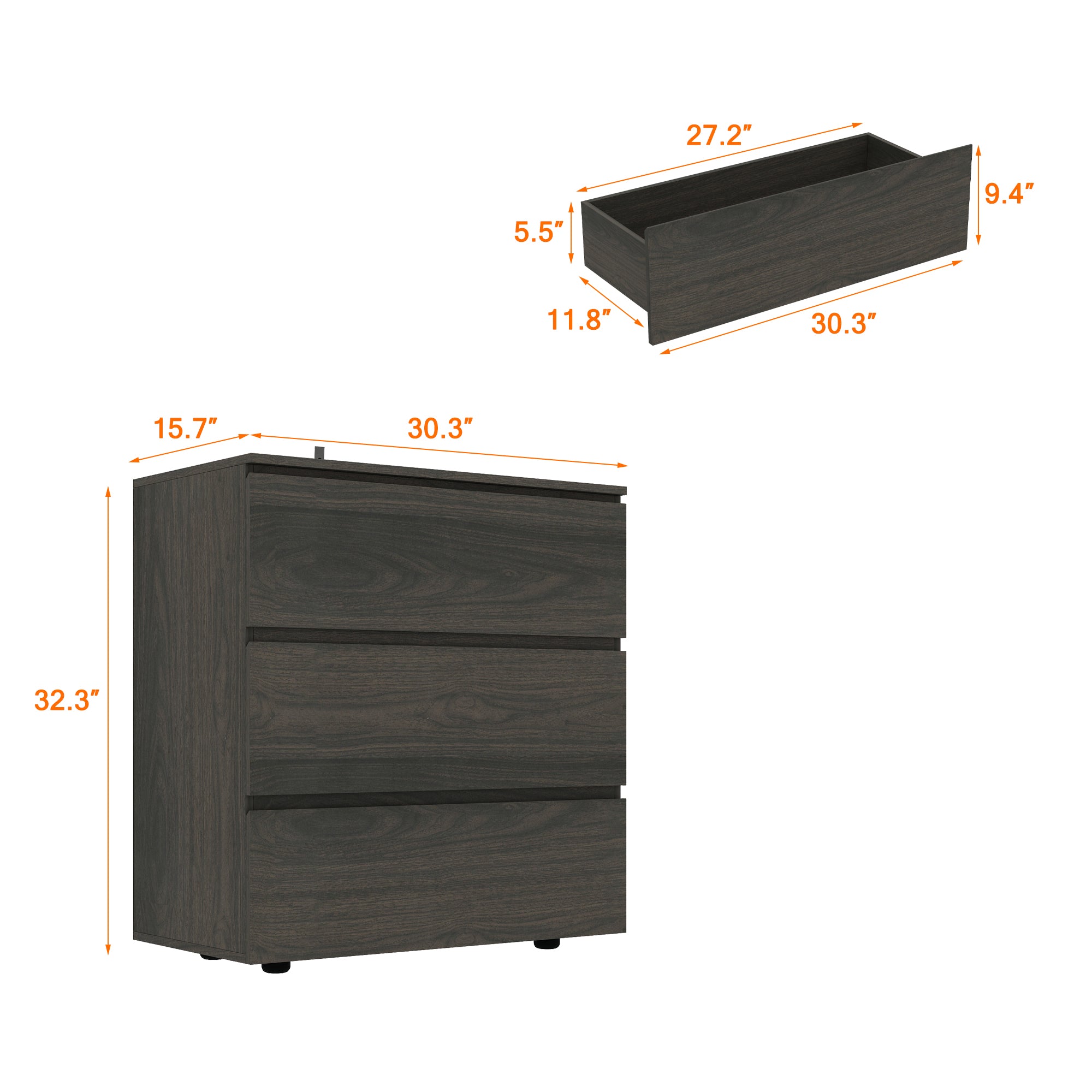 Chest of 3 Drawers Storage Dresser White Sideboard with 3 Drawers No-Handle Organizer