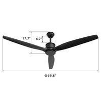 59.8" Modern Minimalist Outdoor Ceiling Fan with DC Motor, 6 Speeds and Remote Control