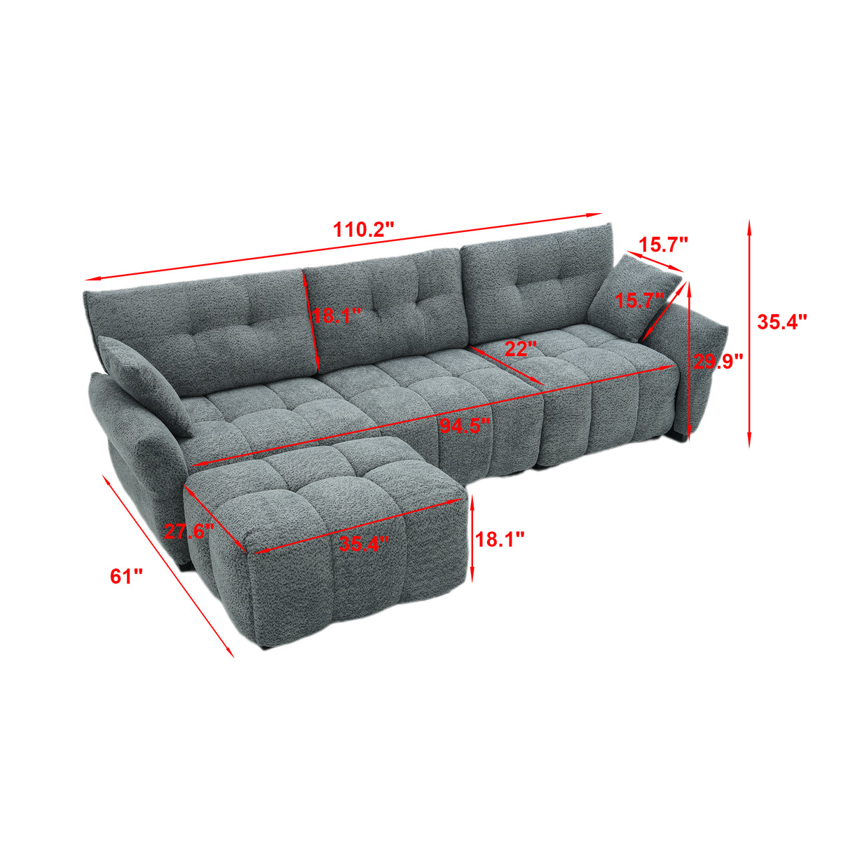 110.2" Modern Gray Sectional Sofa with Premium Fabric