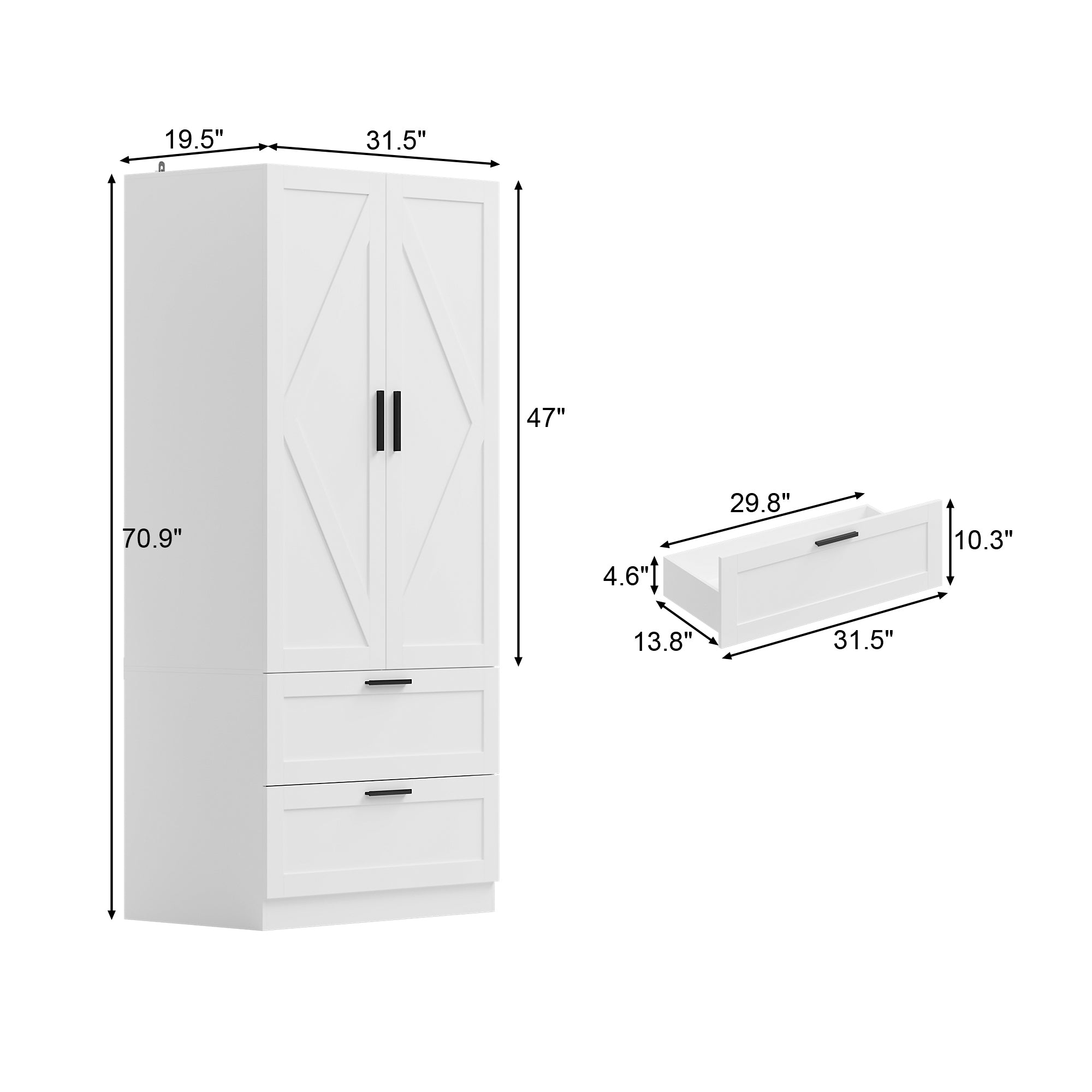 White Armoire with 2 Doors and 2 Drawers