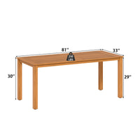 Wooden table with dimensions and weight capacity indicated on a white background