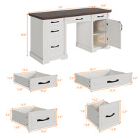 59" Traditional Walnut & White Computer Desk with 5 Drawers