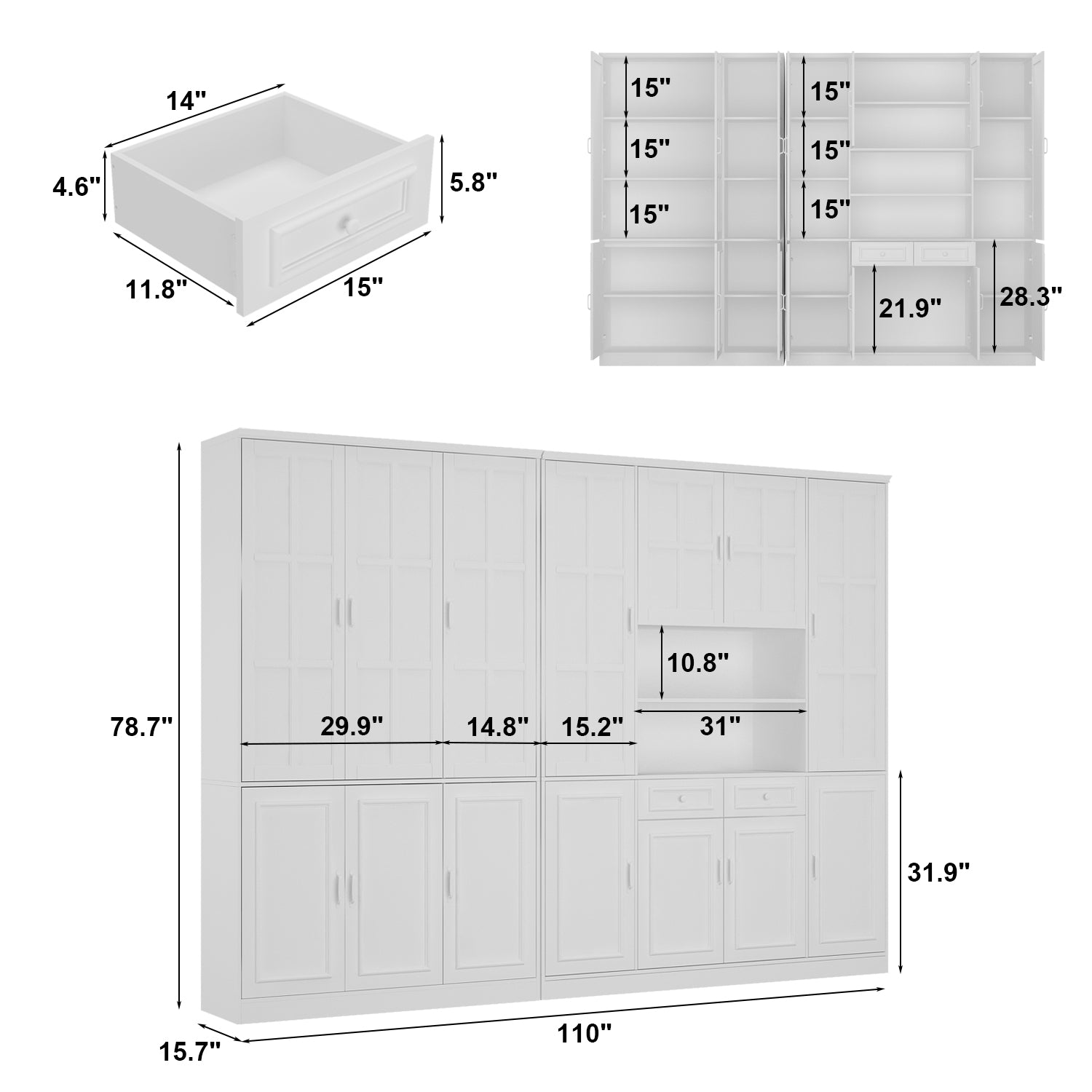 78.7" H x 110.2" Standard Storage Bookcase With Glass Door & Shelves