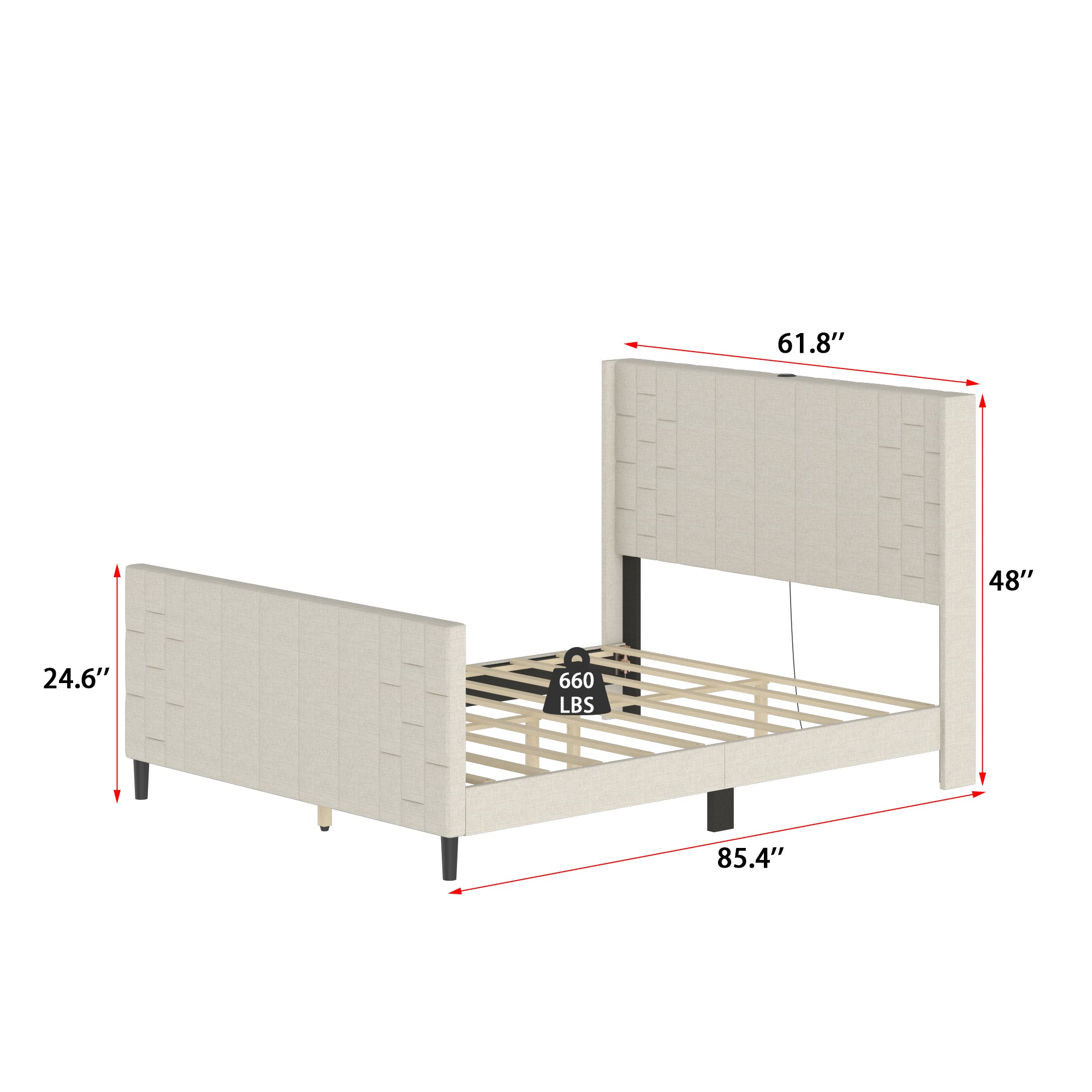 Modern Upholstered Platform Bed Frame With USB Ports, Tufted Polyester Headboard And MDF Slat Support – Mattress Not Included