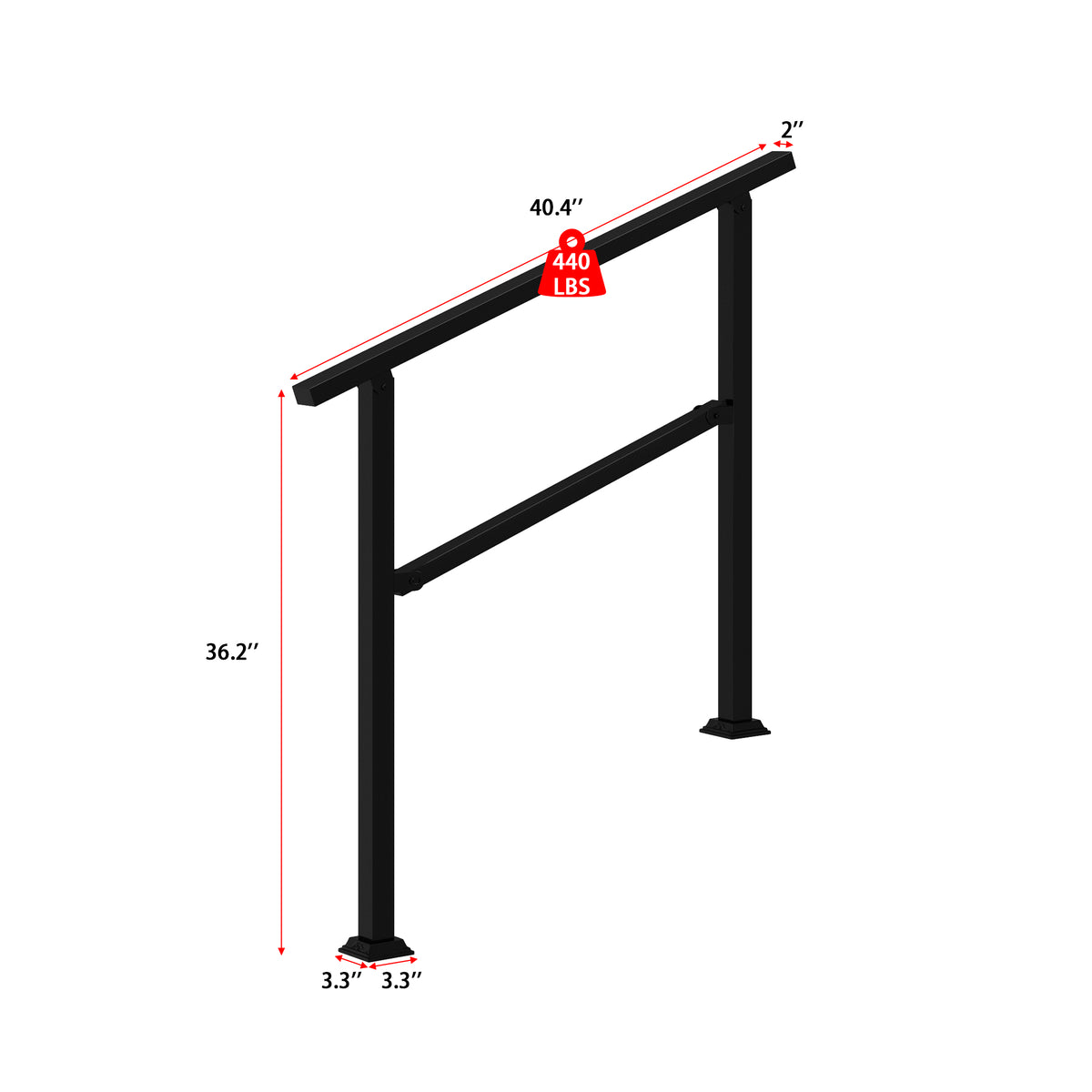 40.4" Minimalist Satin Black Stair Banister with Adjustable Angle