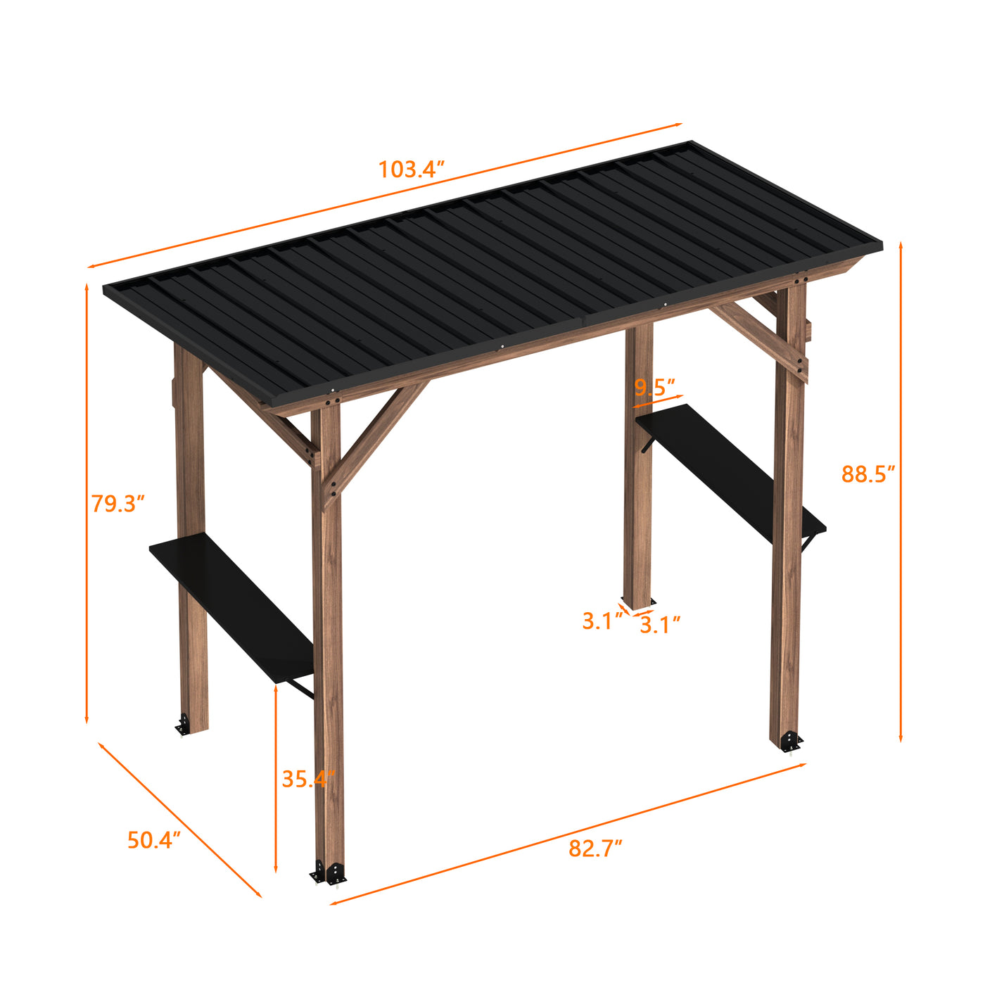 103.4" Natural Cedar Grill Gazebo with Hardtop Roof and Side Tables