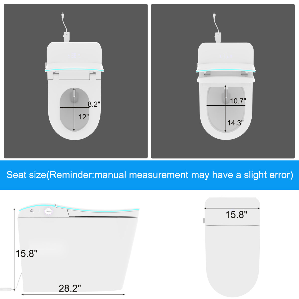 28.2" Modern White Smart Bidet Toilet with UV Sterilization, Heated Seat, Pre-Wash and Warm Air Dryer