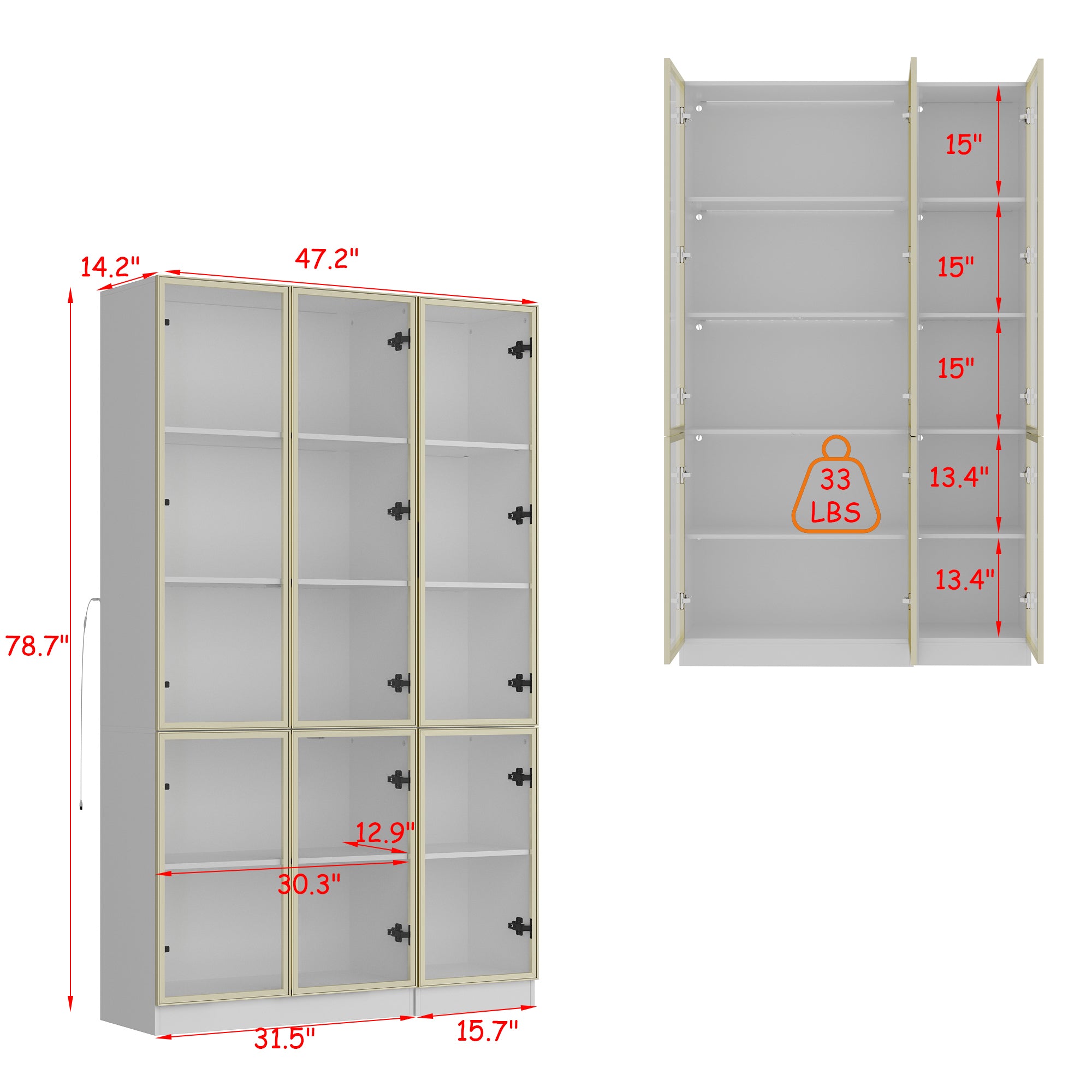 78.7'' H x 63'' W Bookcase with Glass Doors & 3-Color Changing Lights