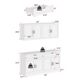 63 inch Modern White Kitchen Pantry Cabinet with 8 Doors, 2 Drawers & Large Central Worktop