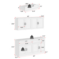 63" Modern White Kitchen Pantry Cabinet with 8 Doors, 2 Drawers & Large Central Worktop
