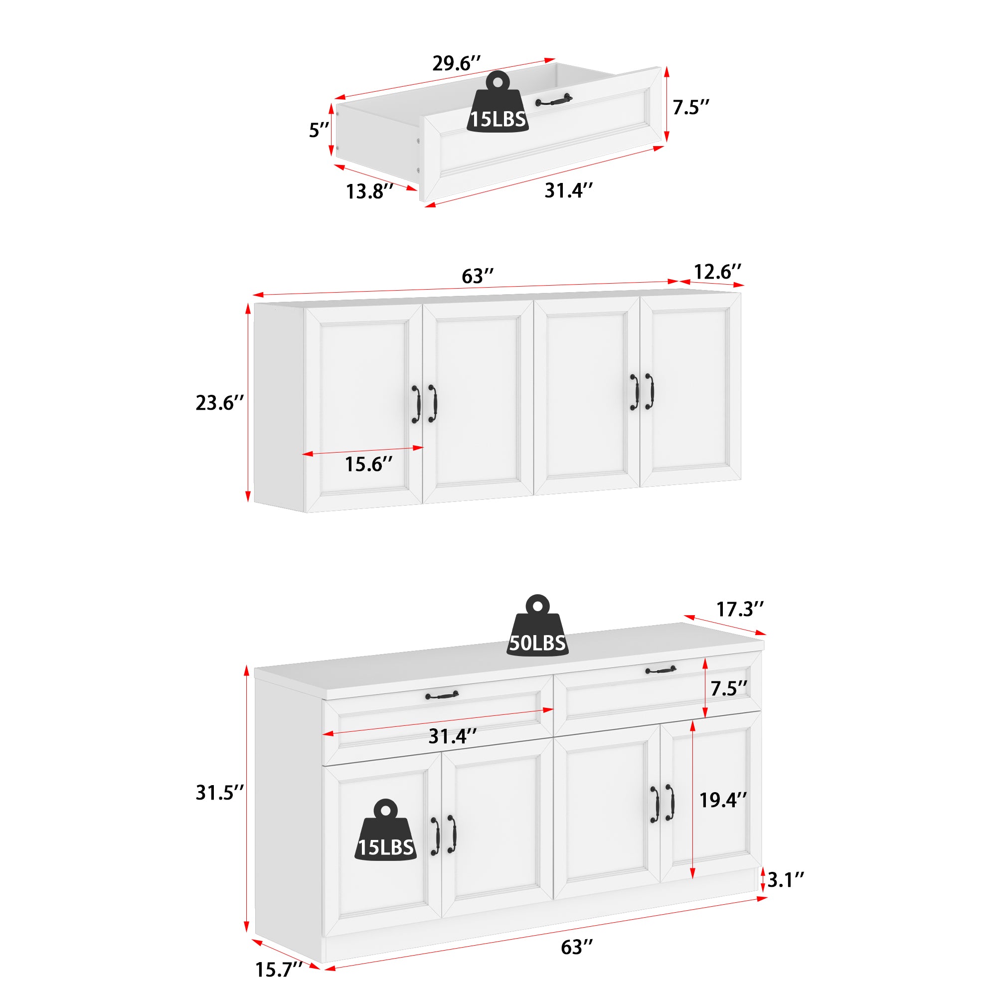 63" W Kitchen Pantry With 8 Door 2 Drawer